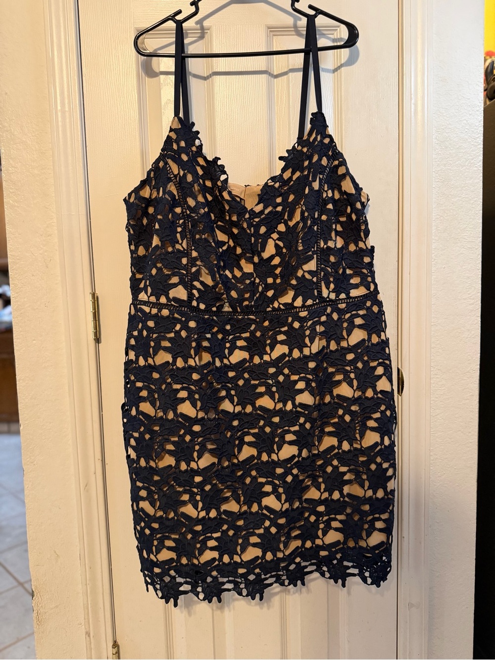 City Chic Navy Lace Overlay Dress with Nude Lining